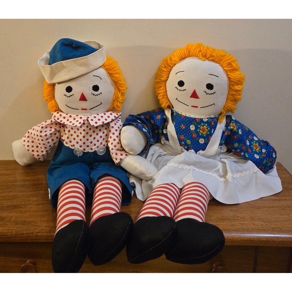 Handmade Raggedy Ann and Andy 25 Inch Plush Doll Set Vintage Style Americana